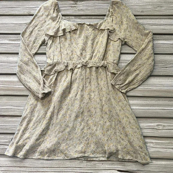 Sadie & Sage Medium Floral Cottagecore Lined Mini Dress Cream Tan Gold Soft - Picture 3 of 7